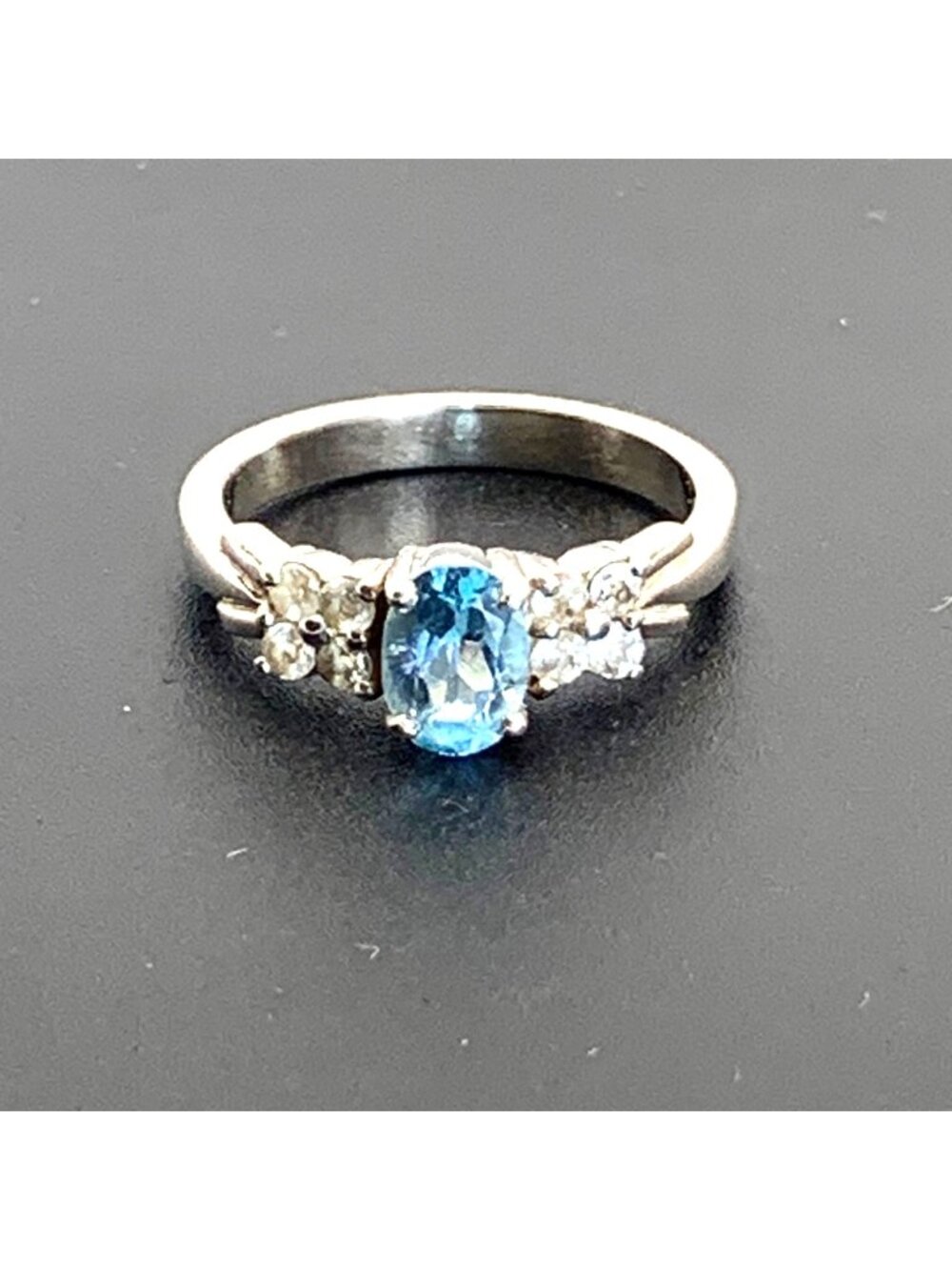 Blue Topaz & Cubic Zirconia Sterling Silver 925 1CT Ring Size 6.75